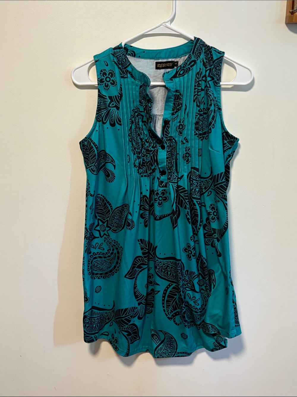⭐ 3 for $15 
Reborn Teal Tank Top with Black Paisley Print